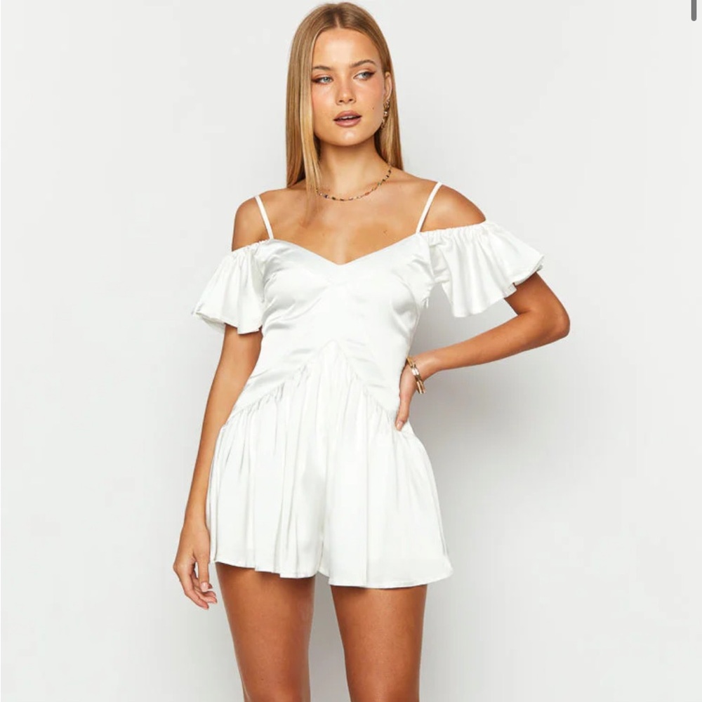 Beginning Boutique Asher White Satin Playsuit